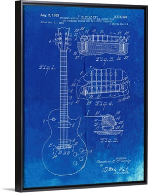 Faded Blueprint Gibson Les Paul Guitar Patent Poster