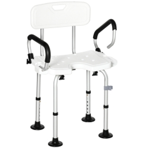 HOMCOM Silla para Ducha Taburete de Ducha Antideslizante con Altura Ajustable y Apoyabrazos Regulable Carga 136 kg