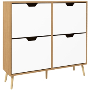 HOMCOM Mueble Zapatero con 4 Cajones Abatibles y Estantes Ajustables Armario de Zapatos para 16 Pares 95x26x95 cm Natural