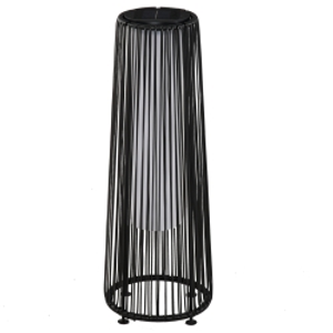 Outsunny Linterna de Jardín de Ratán Sintético Farola Solar Exterior con Luces LED Encendido y Apagado Automático Impermeable para Terraza Balcón Patio Ø21,5x61 cm, Negro