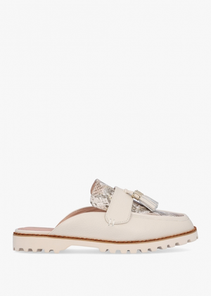 Etana Off White Leather Backless Loafers