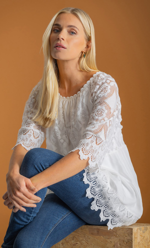 Lace Trim Top - White