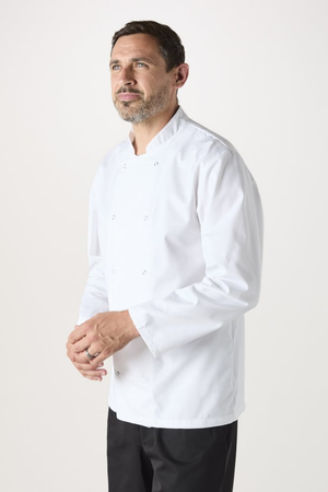 SJ Unisex Lightweight Long Sleeve 'CoolMax' Popper Chef's Jacket, White