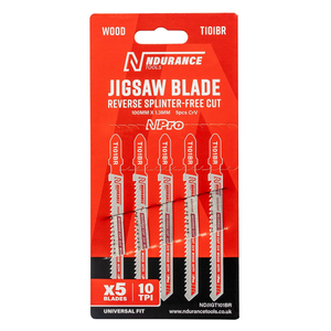 N-Durance T101BR Reverse Splinter-Free Cut Jigsaw Blades for Wood 100mm x 1.3mm x 10 TPI (5 Pack)