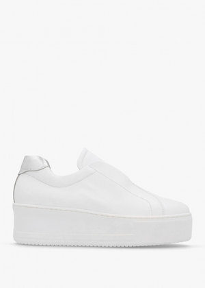 Tred White Leather Laceless Flatform Trainers