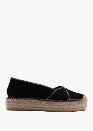 Idiamante Black Suede Embellished Flatform Espadrilles