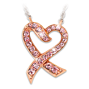 Pink Simulated Diamond Breast Cancer Awareness Necklace