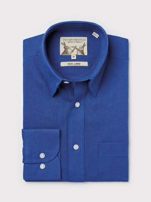 Blue 100% Linen Long Sleeve Shirt