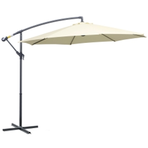 Outsunny Sombrilla de Jardín Ø300x250 cm Parasol Excéntrico Inclinable con Manivela Base Cruzada y Soporte de Metal 8 Varillas para Terraza Exterior Balcón Beige