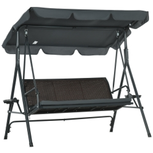 Outsunny Columpio de Jardín de 3 Plazas con Toldo Ajustable Portavasos y Bandejas Carga 320 kg 204x112x150 cm Gris