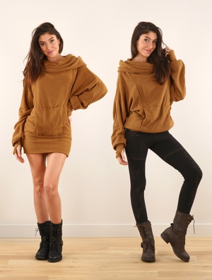 'Pull long retroussable à capuche "Helixx", Rouille'