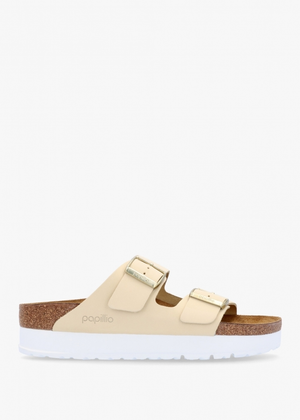 Arizona Pap Flex Platform Ecru Nubuck Leather Mules