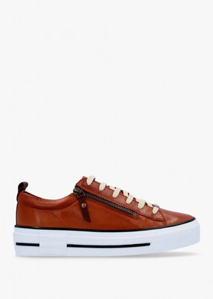 Filician Tan Leather Side Zip Trainers