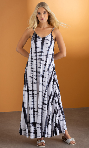 Bias Cut Tie Dye Maxi Dress - Black/White