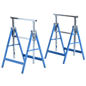 HOMCOM Set of 2 Adjustable Telescopic Builders Trestle DIY Steel Work Bench Carpenter Folding Saw Horse Tools Blue