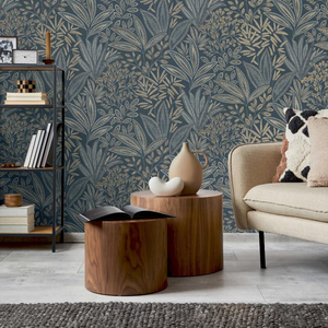 Crown Sahara Leaf Navy Metallic Wallpaper - M1784