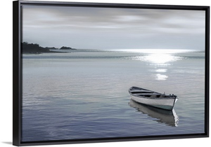Wood Boat At Bay Grey