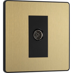 PCDSB60B Screwless 1G Co-Axial Socket with Black Insert in Satin Brass