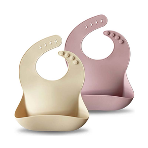 Pale Mauve/Shifting Sand Silicone Baby Bib - 2 Pack