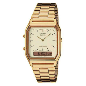 Casio Watch Vintage Retro Dual Time Gold