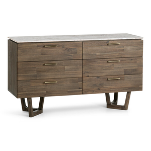 Islington Marble and Dark Acacia 6 Drawer Chest