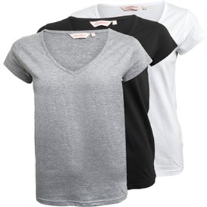 Board Angels Womens Three Pack V Neck T-Shirts Black/Grey Marl/White