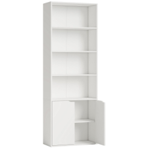 HOMCOM Estantería Librería Armario de Libros con 4 Compartimentos Abiertos y 2 Puertas para Salón Oficina 59x29x180 cm Blanco