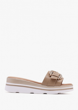 Recrys Tan Leather Embellished Flat Mules