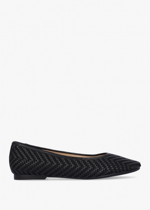 Sally Black Leather Woven Ballet Pumps