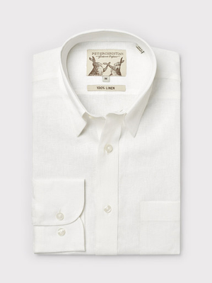White 100% Linen Long Sleeve Shirt