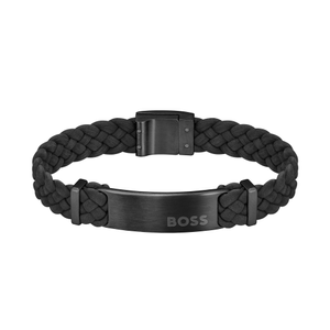 BOSS by Hugo Boss Jewellery Black Steel & Leather Men's Bracelet - 1580608M