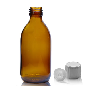 250ml Amber Glass Sirop Bottle With TE Cap & Pourer Insert - Black