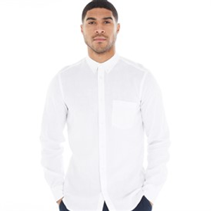 French Connection Mens Long Sleeve Linen Shirt White