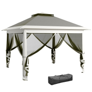 Outsunny Pop Up Canopy Tent with Double Roof, Zipped Mesh Sidewalls, Carrying Bag, Height Adjustable for Patio Garden, Dark Grey