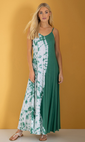 Bias Cut Tie Dye Maxi Dress - Khaki/White