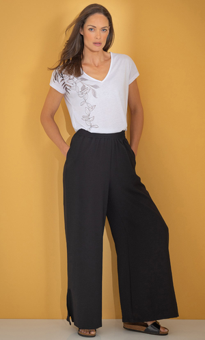 Wide Leg Pull On Trousers - Black