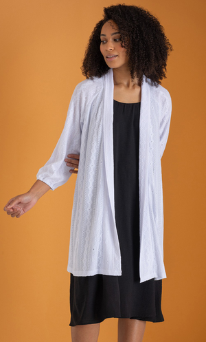 Patterned Open Front Jersey Cardigan - White