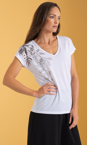 Foil Printed Jersey Top - White