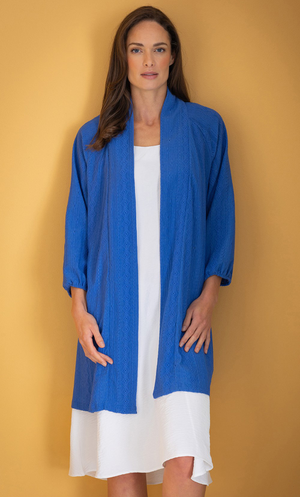 Patterned Open Front Jersey Cardigan - Cobalt
