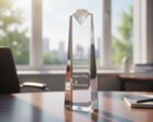Crystal Pillar Award with Metal Diamond