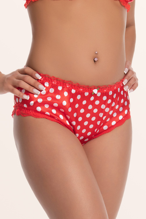 Satin Frilly Lace French Knickers - Red/Polka Dot