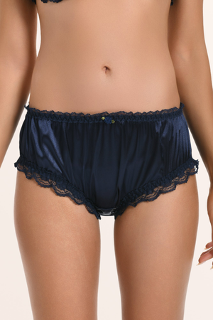 Satin Frilly Lace French Knickers - Midnight Blue