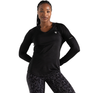 Dare 2b Womens Dicern Long Sleeve V-Neck Lightweight T-Shirt - 14 / Black