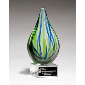 Droplet-Shaped Art Glass Award with Clear Glass Base