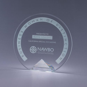 Cyrk Clear Optical Crystal Circle Award on Clear Pyramid Base