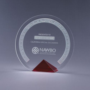 Cyrk Clear Optical Crystal Circle Award on Red Pyramid Base