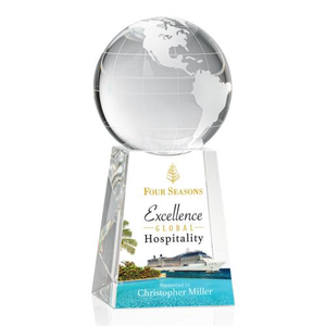 Globe on Tall Base Full Color Spheres Crystal Award
