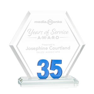 Riviera Anniversary Blue No 35 Number Crystal Award