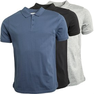 Kangaroo Poo Mens Three Pack Jersey Polo Shirts Black/Indigo/Grey Marl