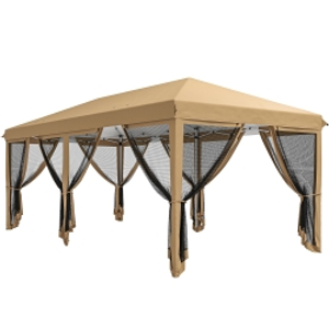 Outsunny 3 x 6m Pop Up Gazebo, Outdoor Canopy Shelter, Marquee Party Wedding Tent with 6 Mesh Walls and Carry Bag, Beige